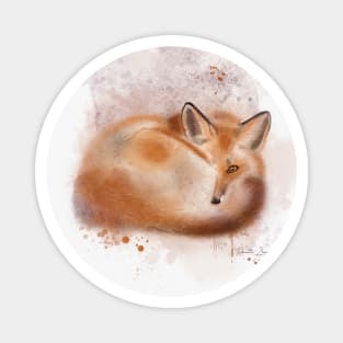 sleepy fox watercolor painting Magnet